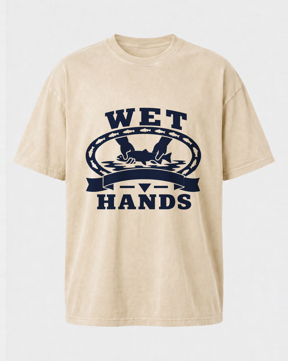 Wet Hands Heritage washed tee — washed bone, front