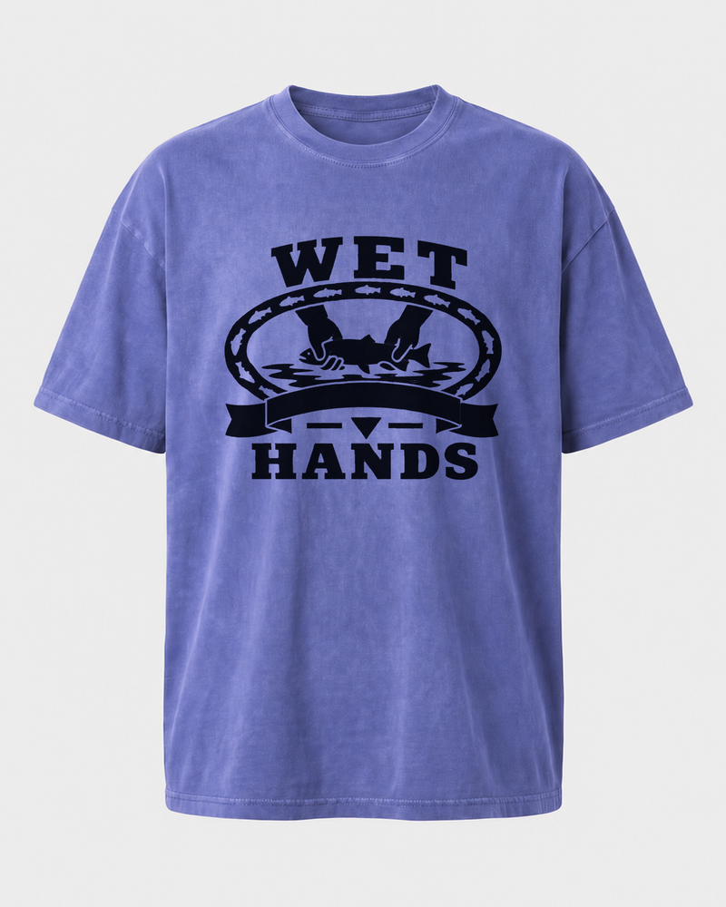 Wet Hands Heritage washed tee — washed blue, front