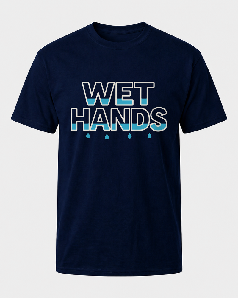 Wet Hands tee — navy, front
