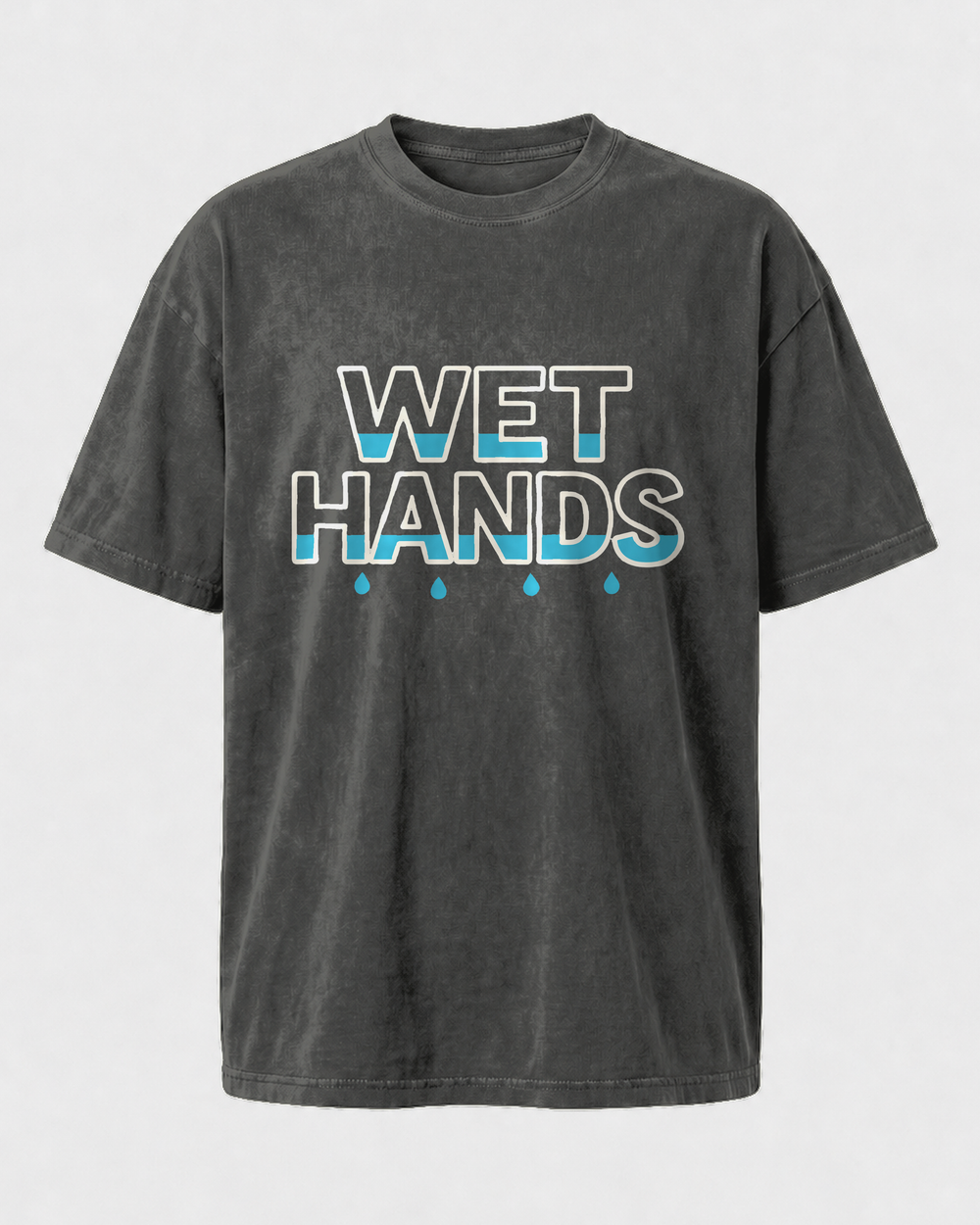 Wet Hands washed tee — washed black, front