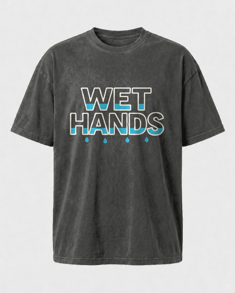 Wet Hands washed tee — washed black, front