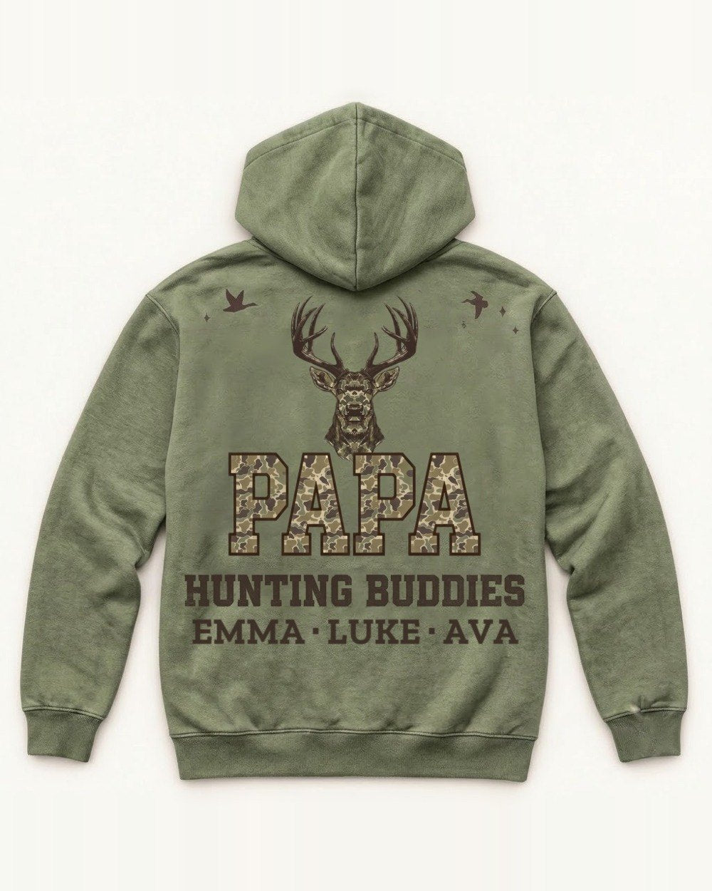 Hunting Buddies Custom Names All-Over Print Hoodie — personalized with your text