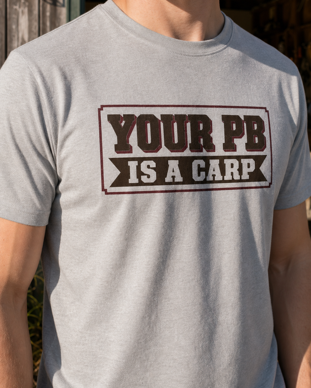 Your PB Is A Carp tee — sports grey, worn, side