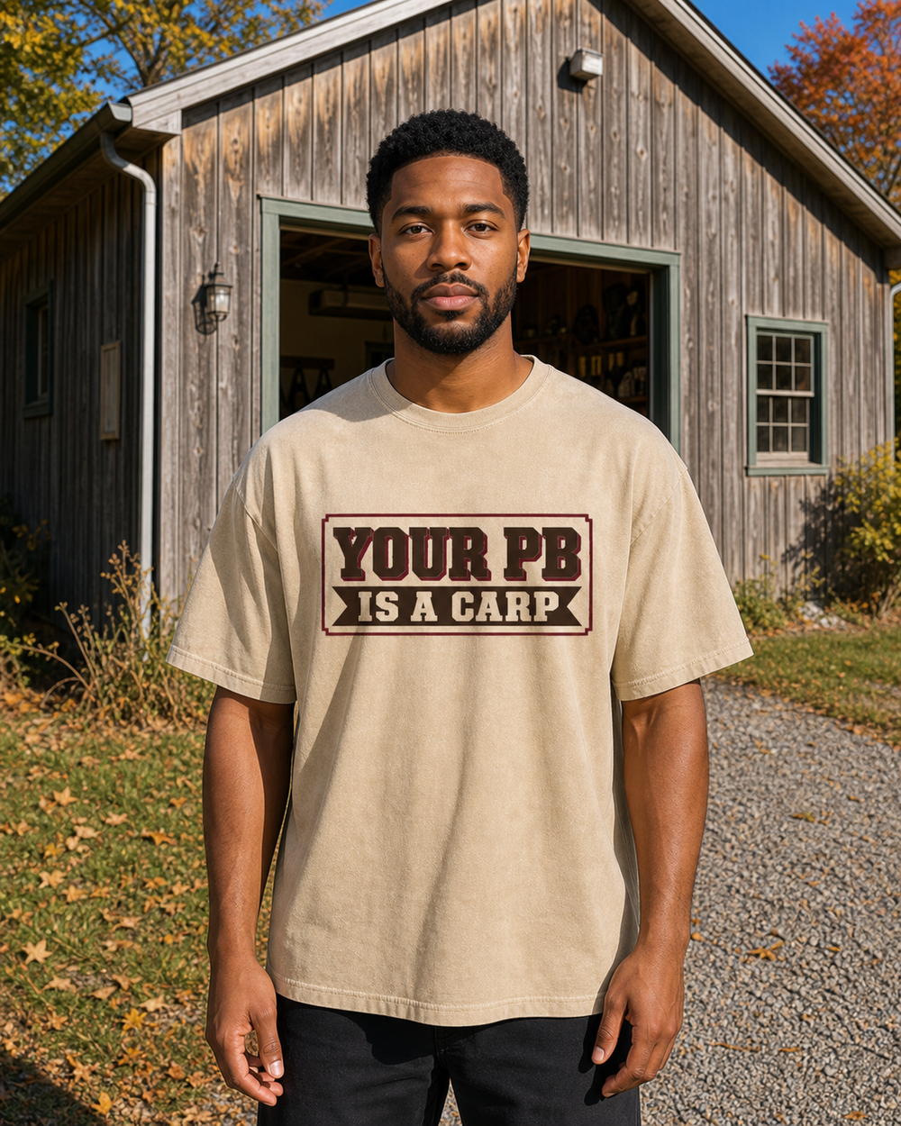 Your PB Is A Carp washed tee — washed bone, worn, front