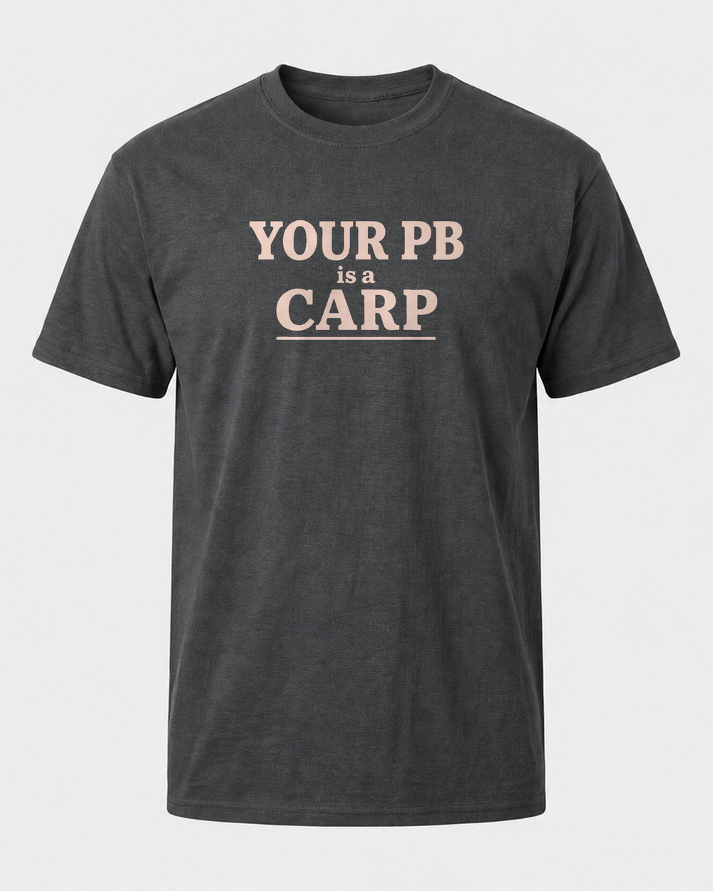 Your PB Is A Carp Stacked tee — dark heather, front