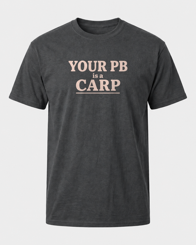 Your PB Is A Carp Stacked tee — dark heather, front