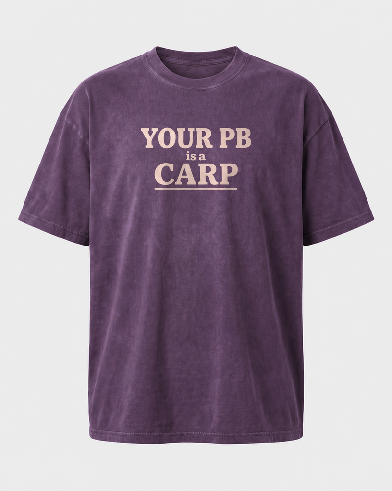 Your PB Is A Carp Stacked washed tee — washed violet, front
