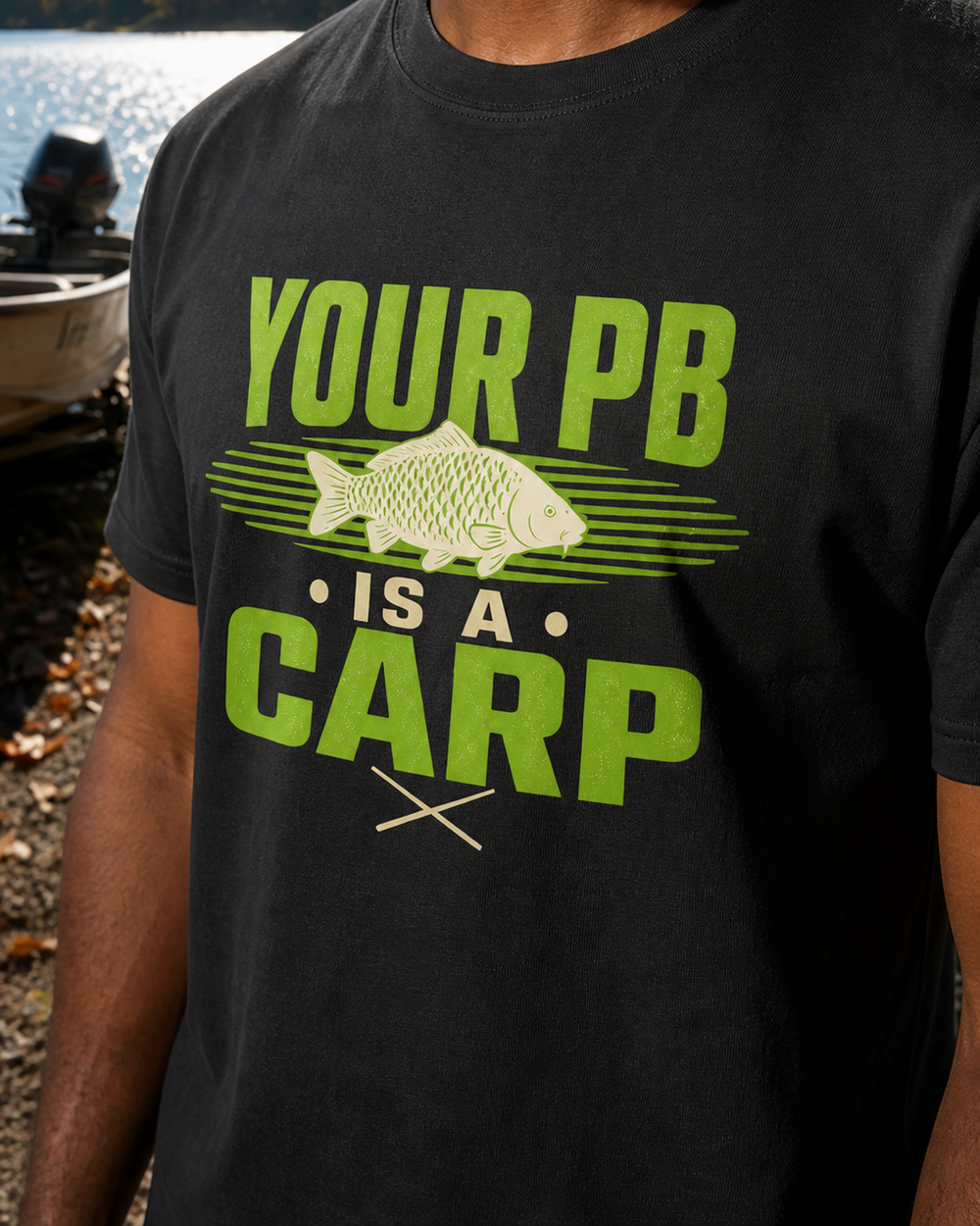 Your PB Is A Carp Two Tone tee — black, worn, side