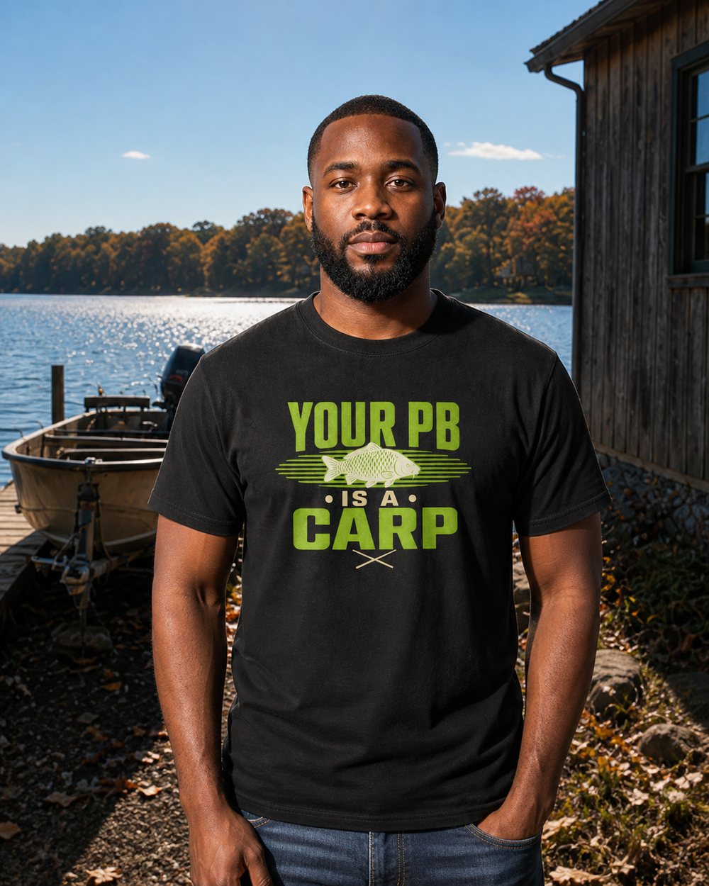 Your PB Is A Carp Two Tone tee — black, worn, front