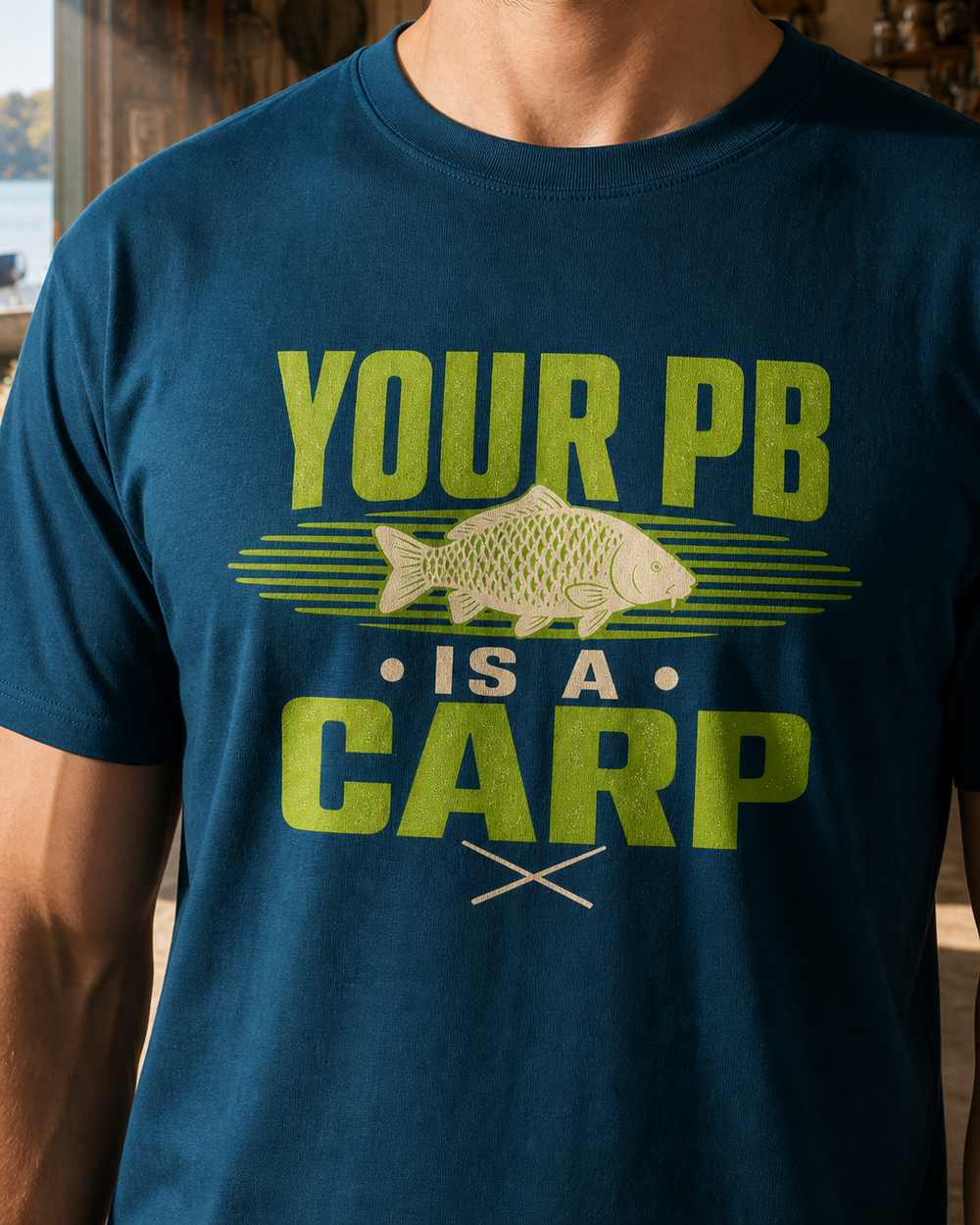 Your PB Is A Carp Two Tone tee — midnight navy, worn, side