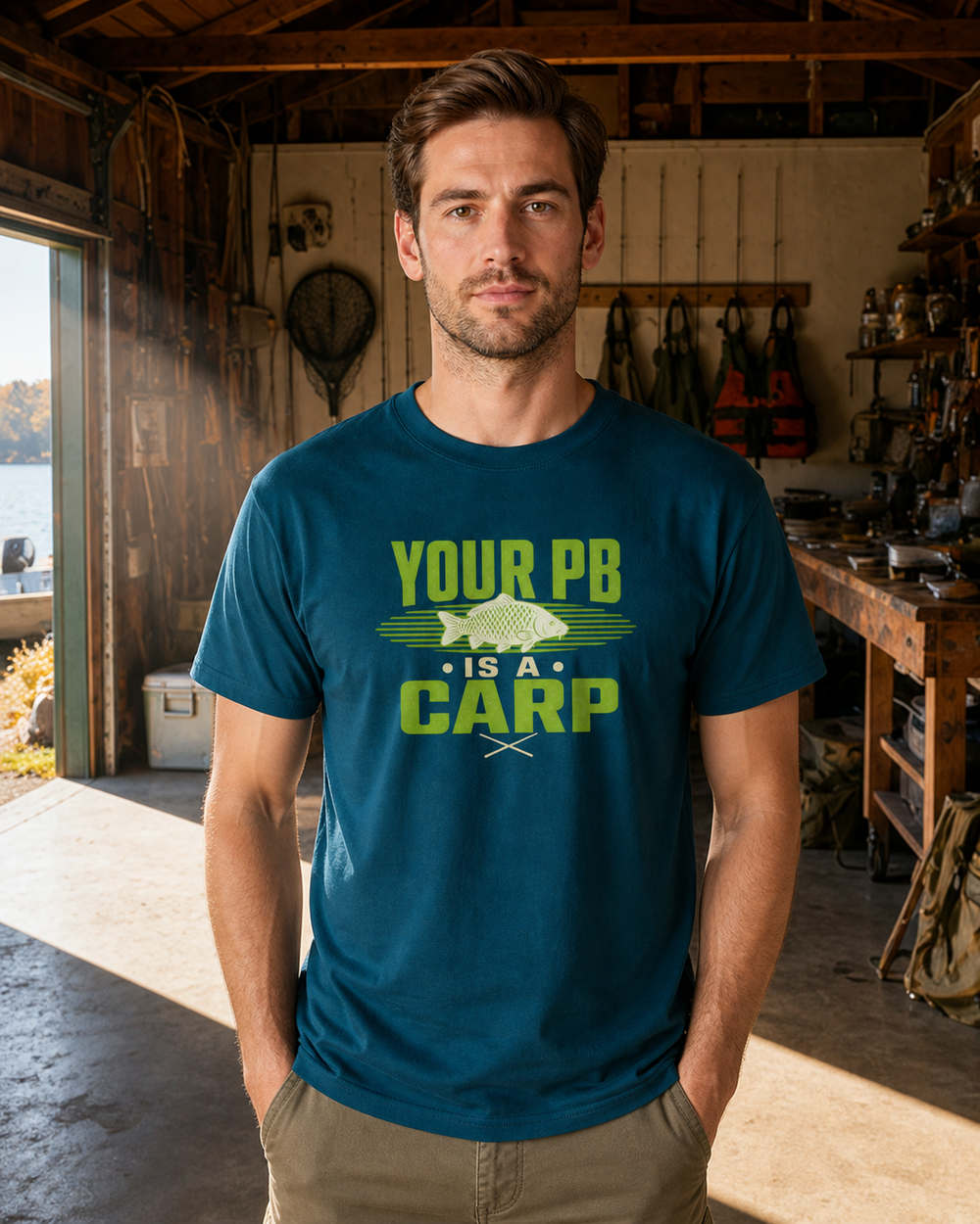 Your PB Is A Carp Two Tone tee — midnight navy, worn, front