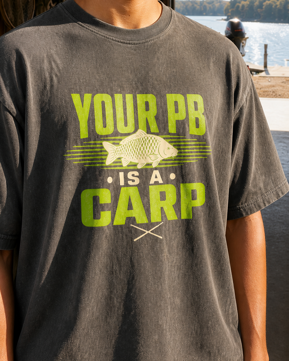 Your PB Is A Carp Two Tone washed tee — washed black, worn, side