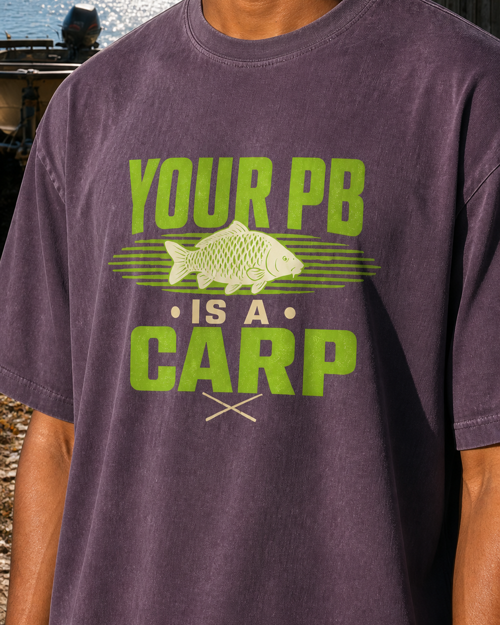 Your PB Is A Carp Two Tone washed tee — washed violet, worn, side