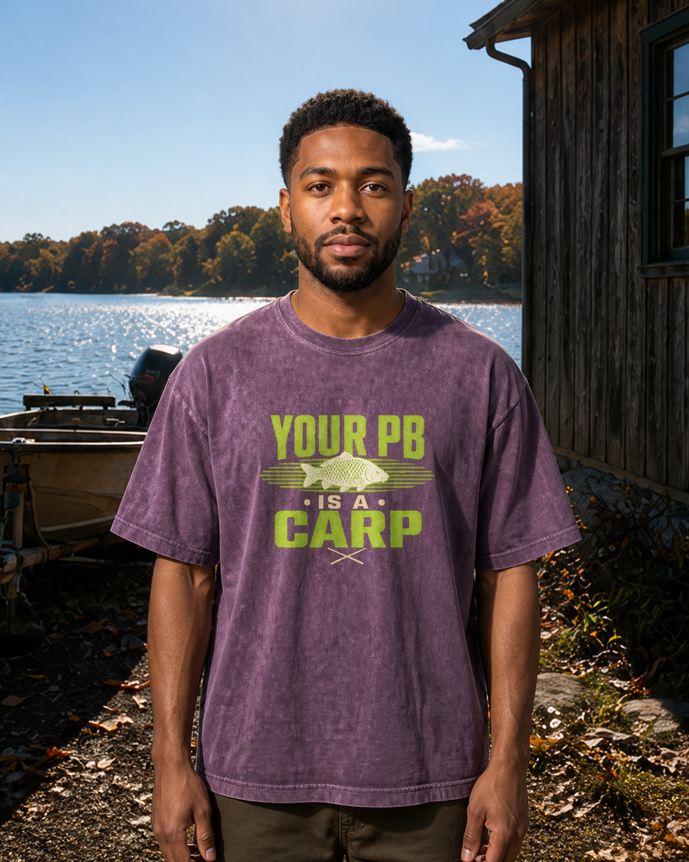 Your PB Is A Carp Two Tone washed tee — washed violet, worn, front