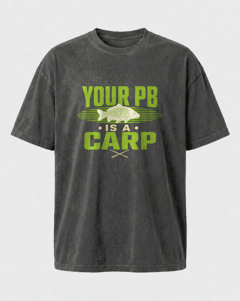 Your PB Is A Carp Two Tone washed tee — washed black, front